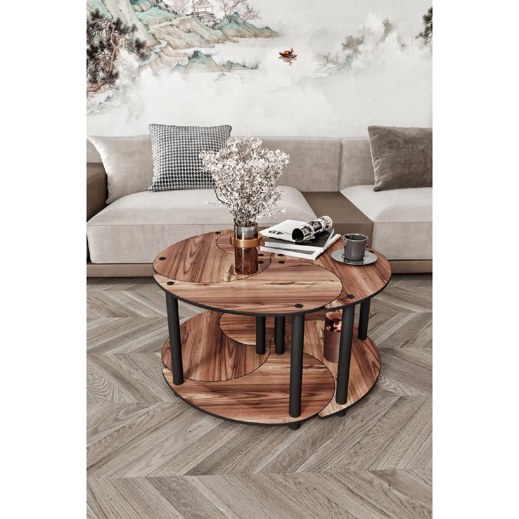Yin Yang Unity Serenity Coffee Table Set Of 4 Walnuts 70cm