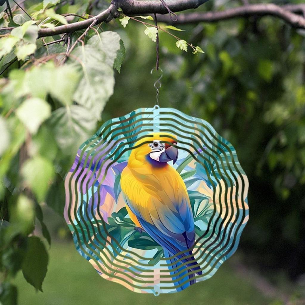 Vibrant Parrot Wind Spinner Colorful Metal Garden Decor for Outside 10 Inch 360 Rotating Hook Artistic Design for All Seasons Ideal for Balcony
