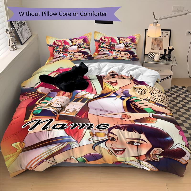Custom Name kpop cartoon Girl Bedding 3 Piece Set HD Print Duvet Cover Pillowcases for Teens Adult Bedroom Decoration