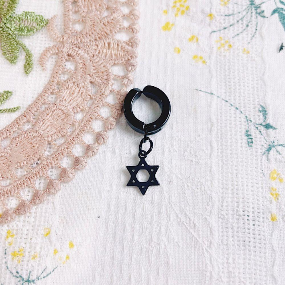 Hexagram Doll Stud Earrings Chain Black Plush Doll Earring Cotton Doll Accessories