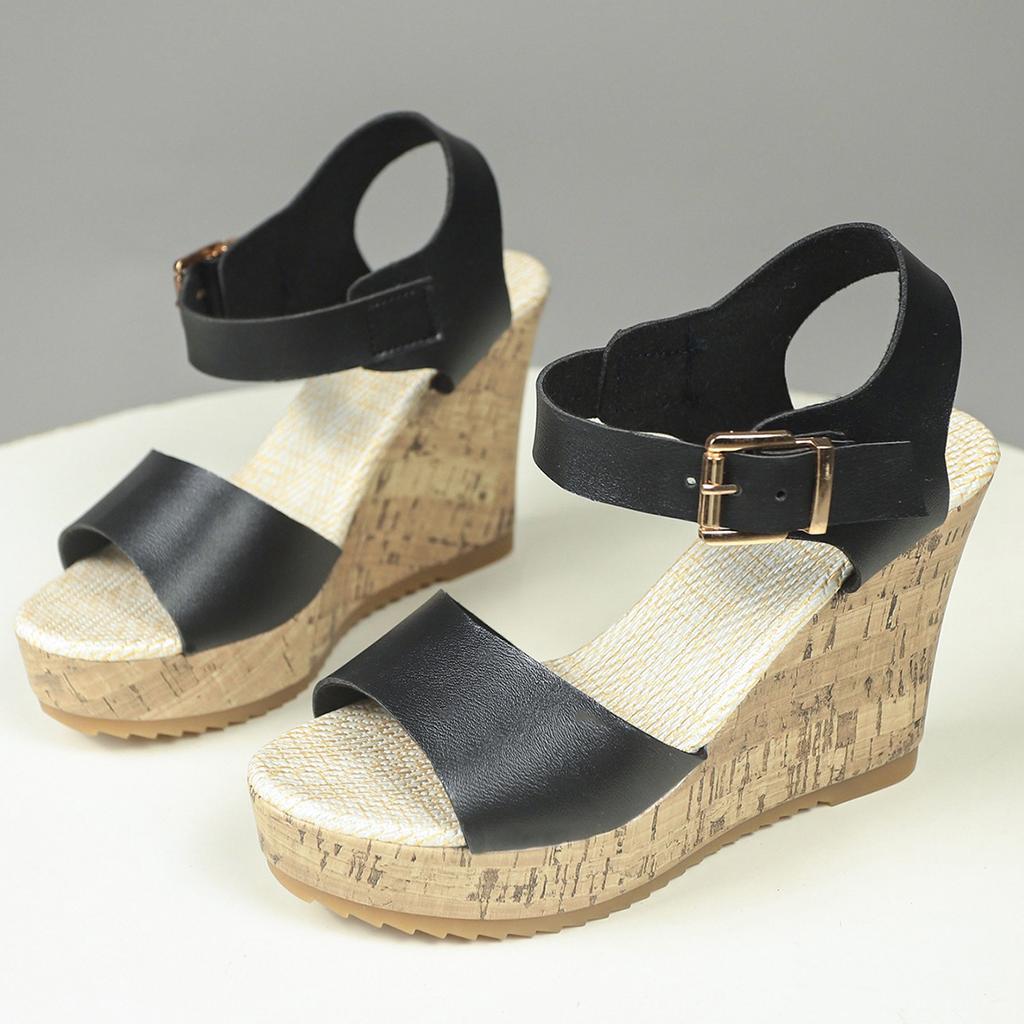 2025 новые модные универсальные повседневные сандалии с пряжкой на одно слово женские сандалии большого размера сандалии на танкетке женские