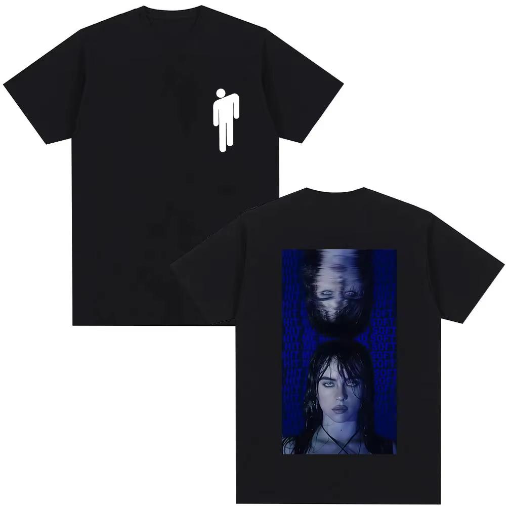 Мужская хлопковая рубашка Billie Eilish Y2k с коротким рукавом, жесткой и мягкой графикой, женская хип-хоп оверсайз футболка
