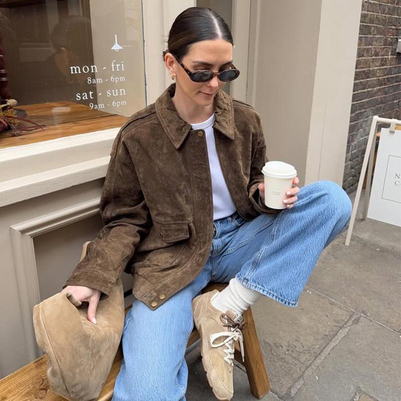 Retro Collar Zipper Jacket Women's Streetwear Loose Casual Coat Fashionable Motorcycle Jacket