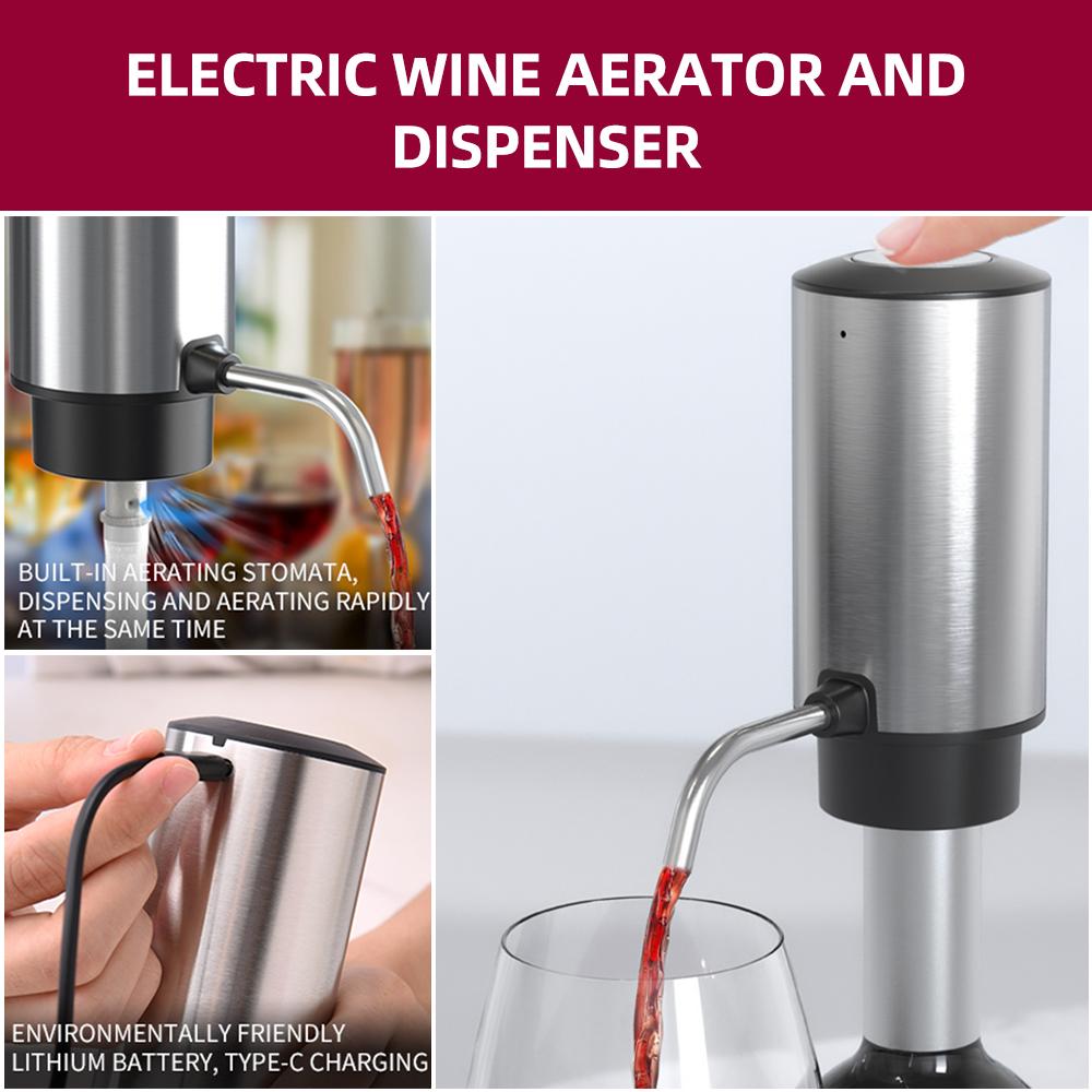 Electric Wine Opener 4-in-1 Set with Bottle Opener, Wine Decanter Pump with Aerator, Foil Cutter