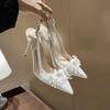Fashion 2024 New White Wedding Shoes European And American Bride Shoes High-Heeled Women With Pointed Single-Shoe Women