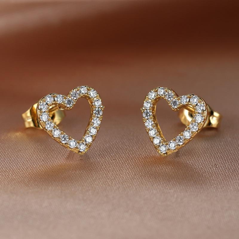 New micro-inlaid with diamond zircon heart-shaped rose gold-plated stud earrings women's hollow love earrings jewelry