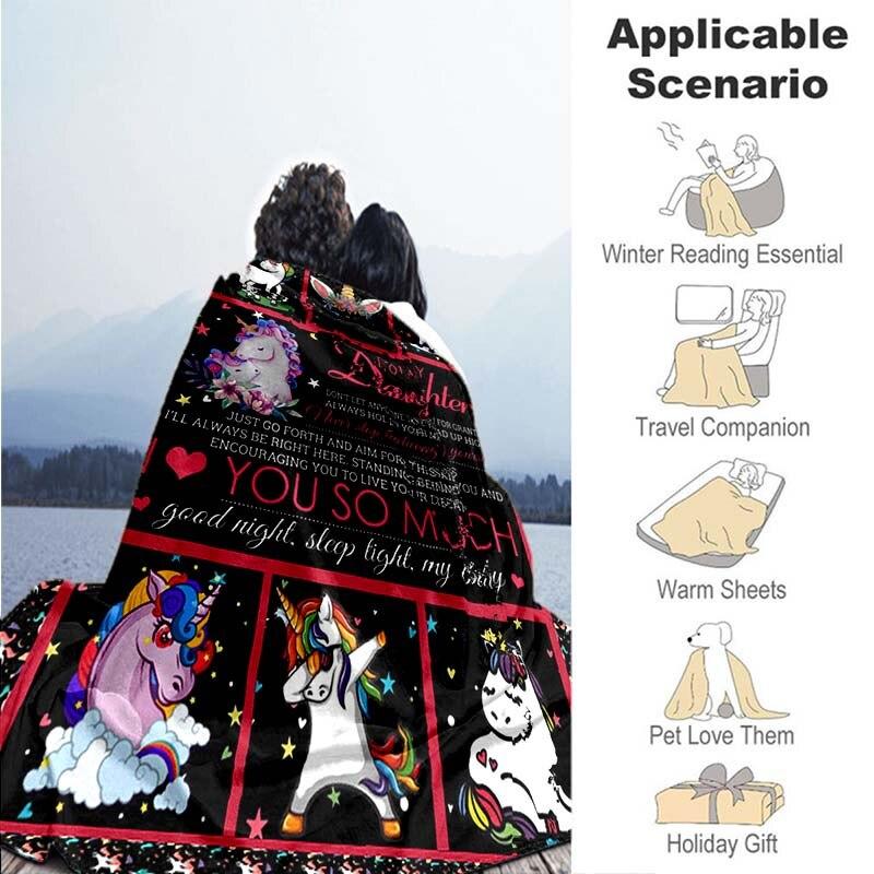 Одеяла с принтом единорога «Моей дочери от мамы», флисовые одеяла, подарки на день рождения, праздничные пледы на День святого Валентина