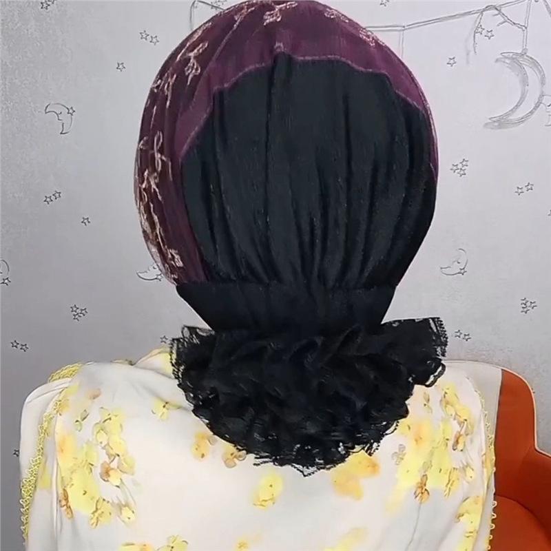 Breathable Floral Embroidery Lace Turban Cap for Women