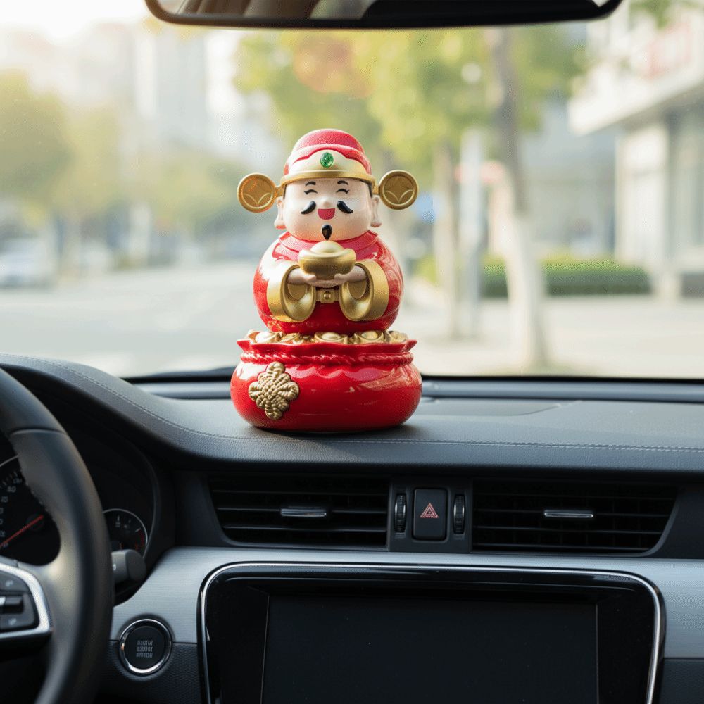 Chinese Style God Of Fortune Sculpture Auto Shaking God of Wealth Car Ornament  Home Decoration