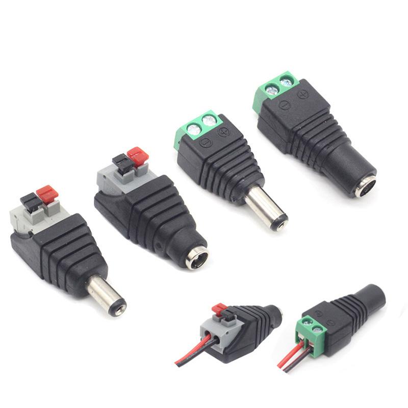 5pcs DC Male Female Power Connector 5.5*2.1mm Plug Positive Negative To Solderless Pressure Terminal LED Wiring Connector