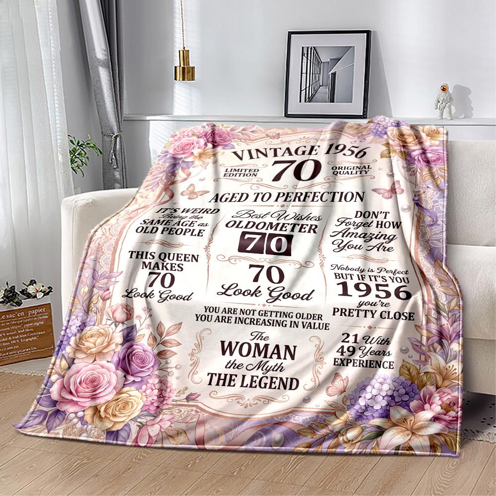 Happy 70th Birthday Celebration Flannel Blanket-Soft and Suitable for Sofas,Beds,Offices,Travel,All Seasons,Great Gift for Holidays and Birthdays.