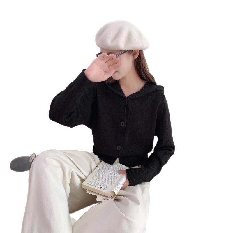 Вязаный кардиган с капюшоном, маленький, новый, осенне-зимний, однотонный, простой, модный, повседневный, универсальный, свитер-жакет, топ женский