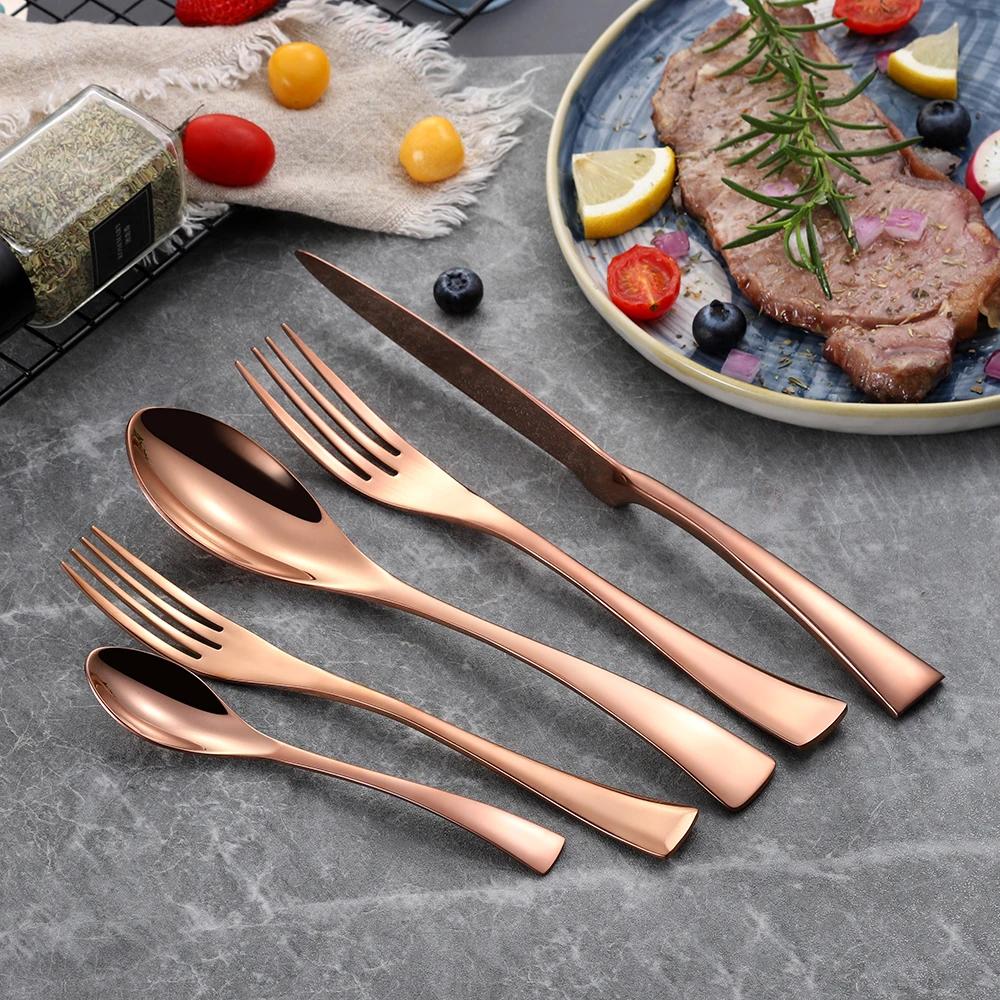 20Pcs/set Stainless Steel Black Rose Gold Cutlery Set Dinnerware Tableware Silverware With Salad Dessert Fork Drop Shipping