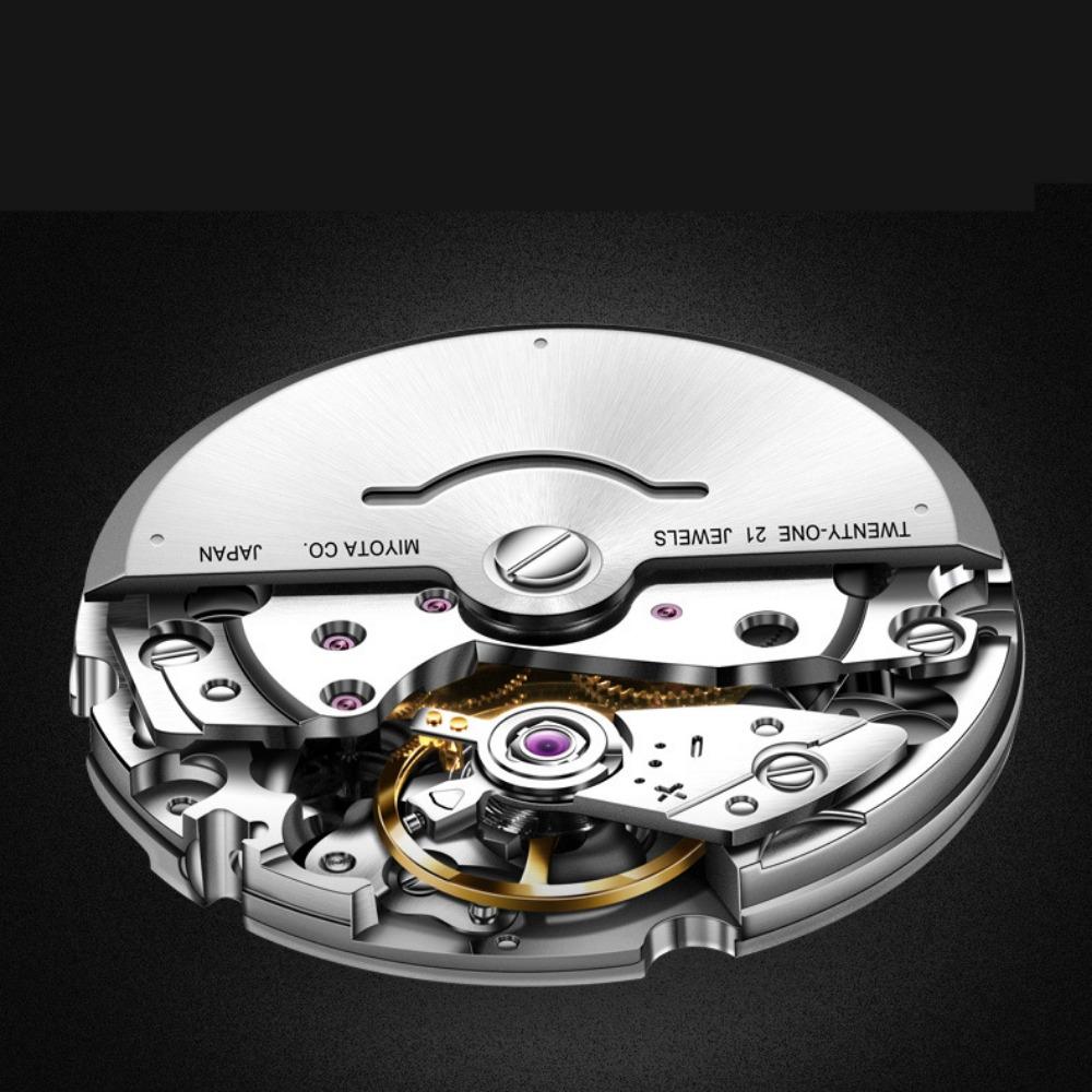 OUPINKE New Watch Automatic Mechanical Watch Stainless Steel Business Hollow Waterproof High-end Watch