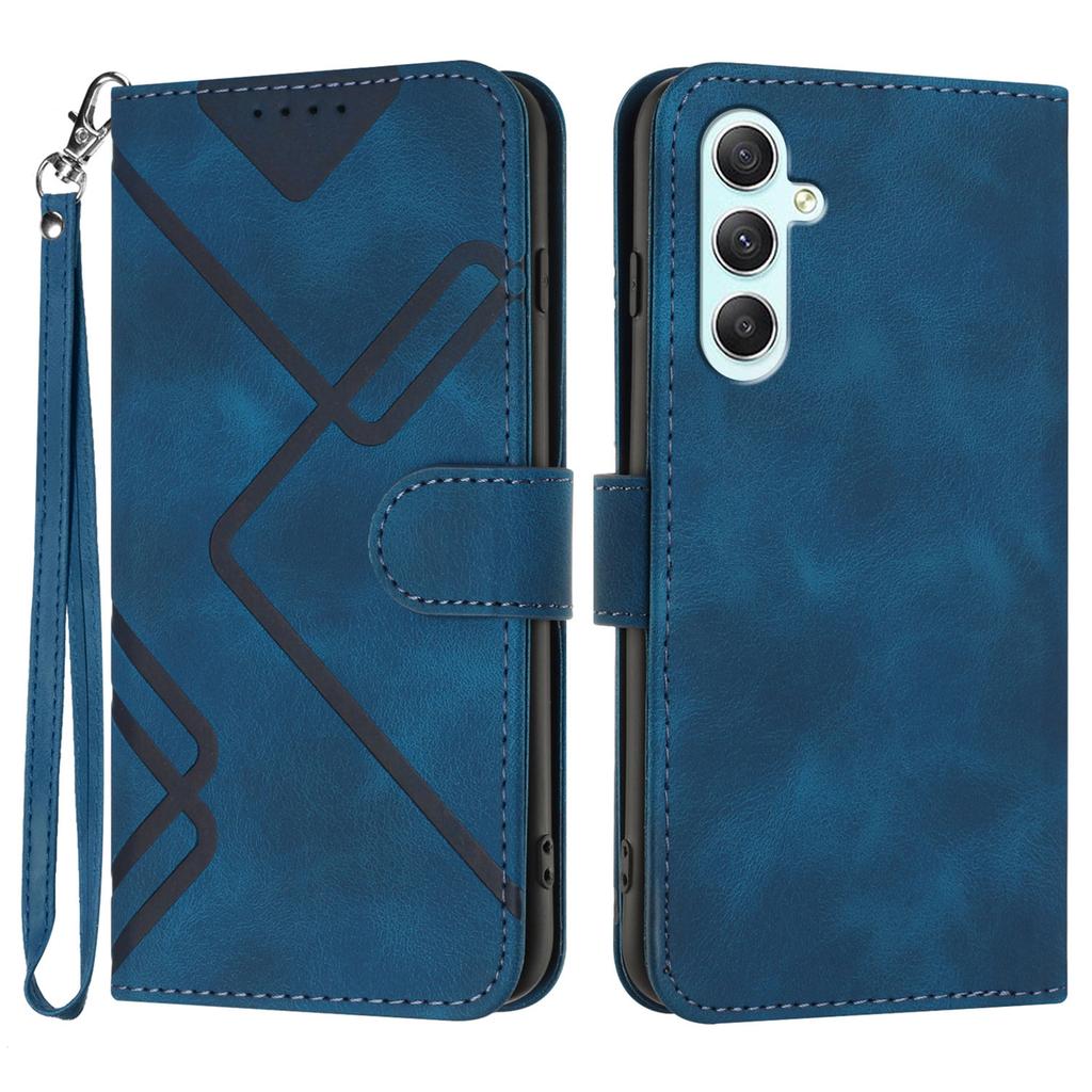 For Samsung Galaxy A35 5G Wallet Case Line Imprinted PU Leather Phone Cover with Strap