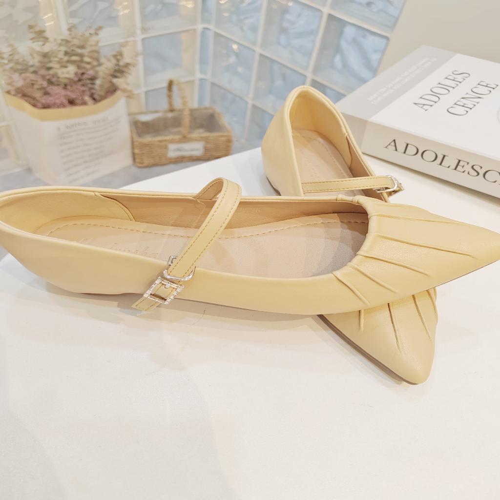 Inner Height Increase Summer New Women's Shoes Versatile and Popular Retro Temperament One-word Pleated Pointed Single Shoes Small Size Shoes