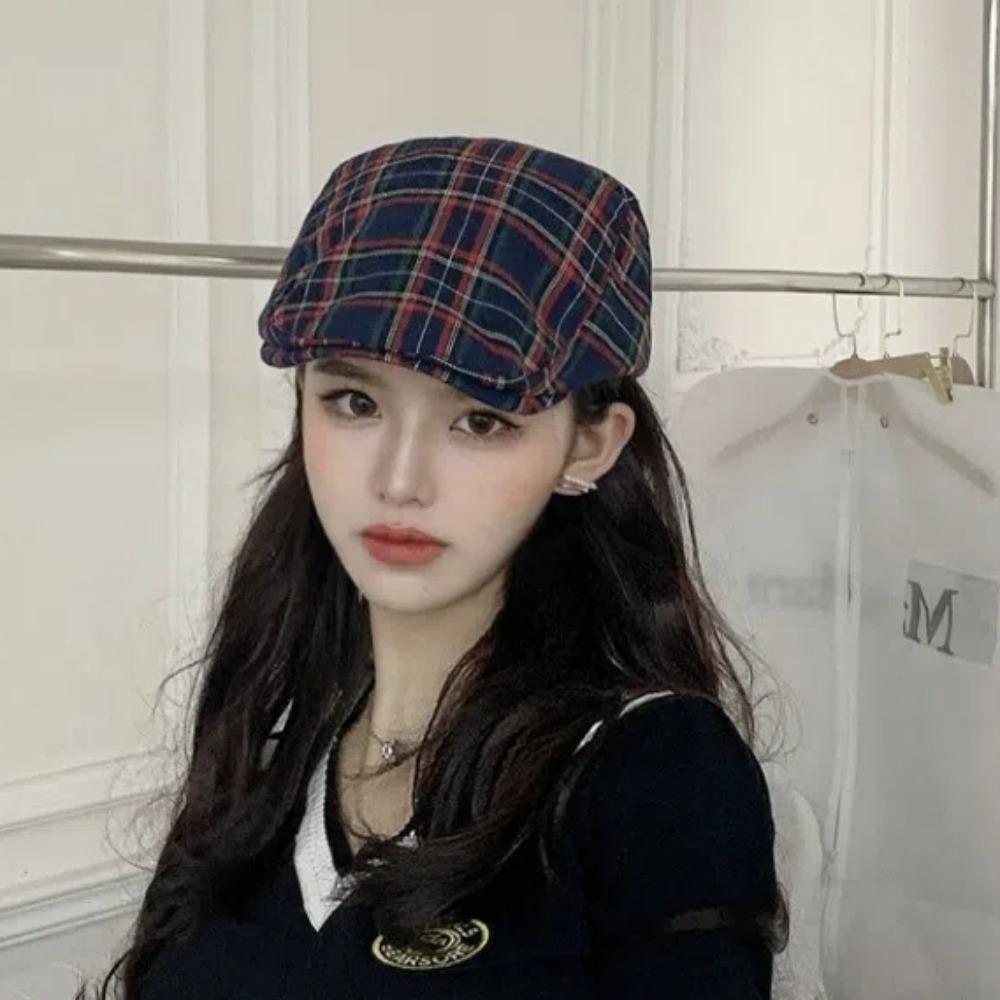 Берет в клетку с коротким козырьком, хлопковый, женский, шляпа художника, простой тканевый берет художника, для вечеринки