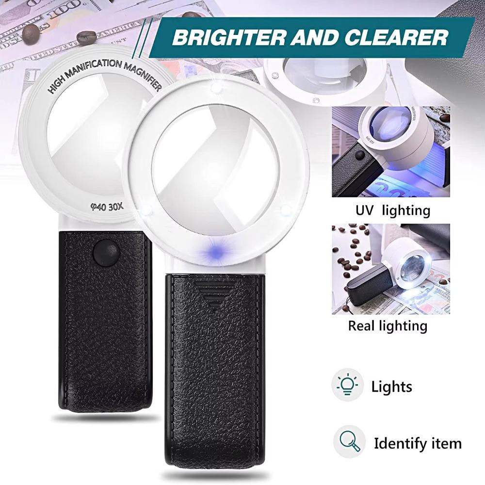 Handheld 30X Magnifying Glass with Professional LED Light Jewelry Appraisal Magnifying Glass