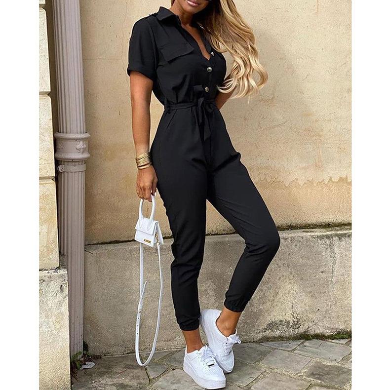 Women's Casual Solid Color Bodycon Jumpsuits Rompers Adjustable Shoulder Straps Bodysuits High Waistband Slim Fit Cargo Pants One-Piece Suits Overalls