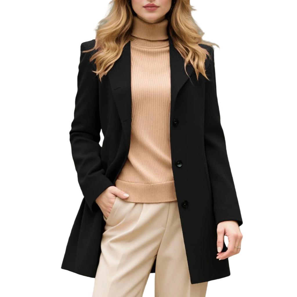 Coats For Women Elegant Single Breasted Mid Length Wool Coat Long Sleeve Outwear Overcoat