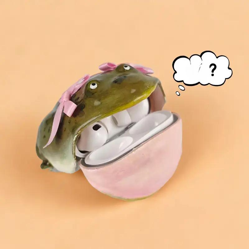 Чехол для наушников Airpod в виде уродливой лягушки. Милый, забавный, розовый бантик в виде лягушки. Ручная работа. Защитный чехол для наушников. Креативный дизайн. Подарок для друзей.