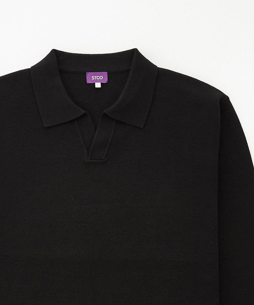 STCO Open Collar Solid Knit Black (Oversized)_Sktua02Osb