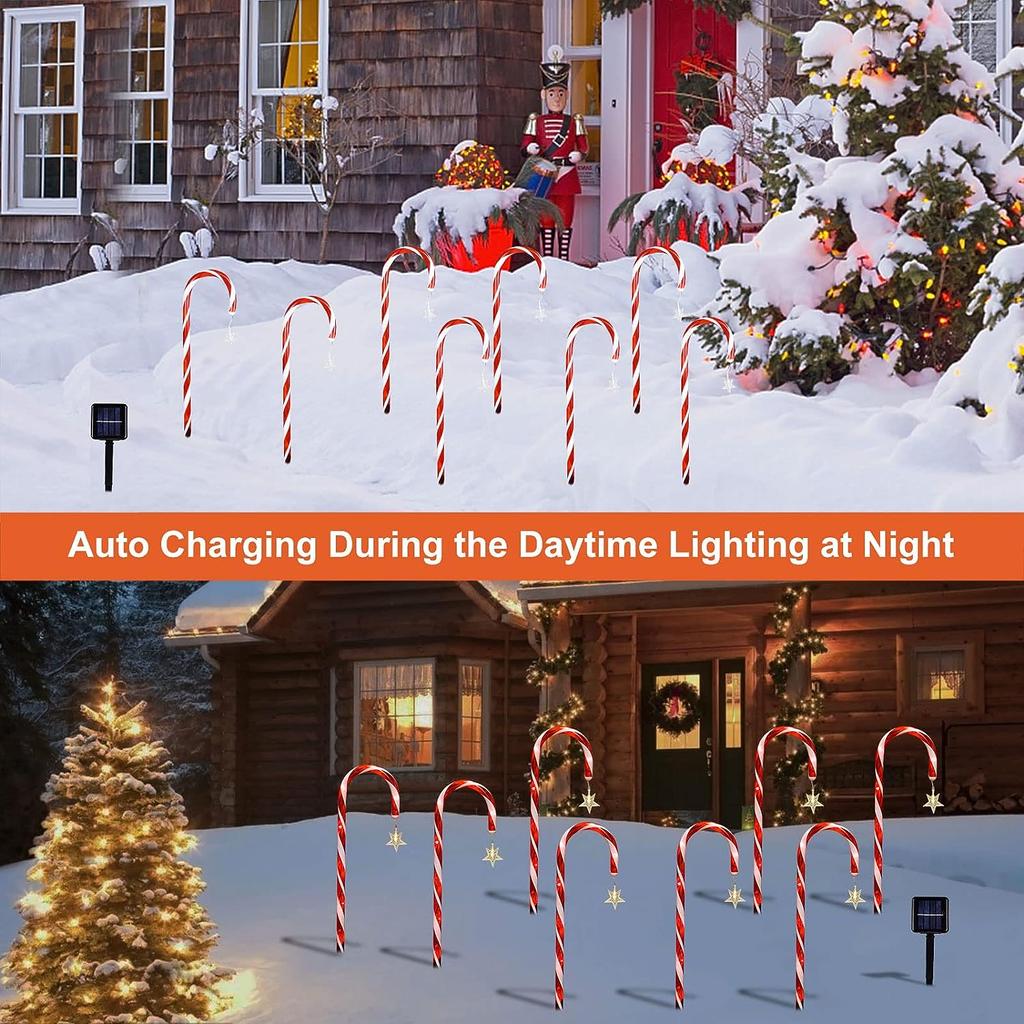 5 In 1 Christmas Candy Cane Lights Outdoor Solar Landscape Lamps Christmas Solar Stake Lights For Garden Lawn Yard Christmas Decoration