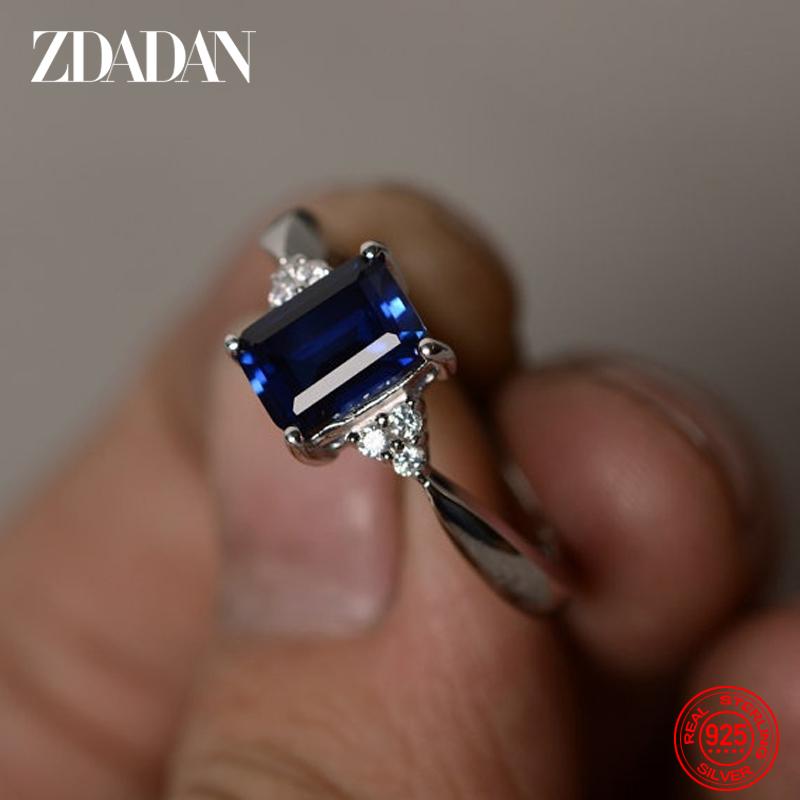 925 Sterling Silver Square Aquamarine Ring for Women Fashion Wedding Jewelry