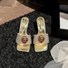 Модные роскошные тапочки с бриллиантами женские летние новые модные на плоской подошве популярные сандалии со стразами модные тапочки
