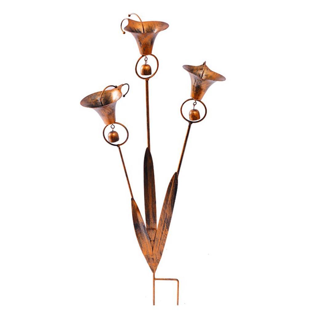 Flamed Copper Triple Calla Lily Garden Stake with Bells Three-Petaled Calla Lily Garden Trellis Decoration Yard Art Decor