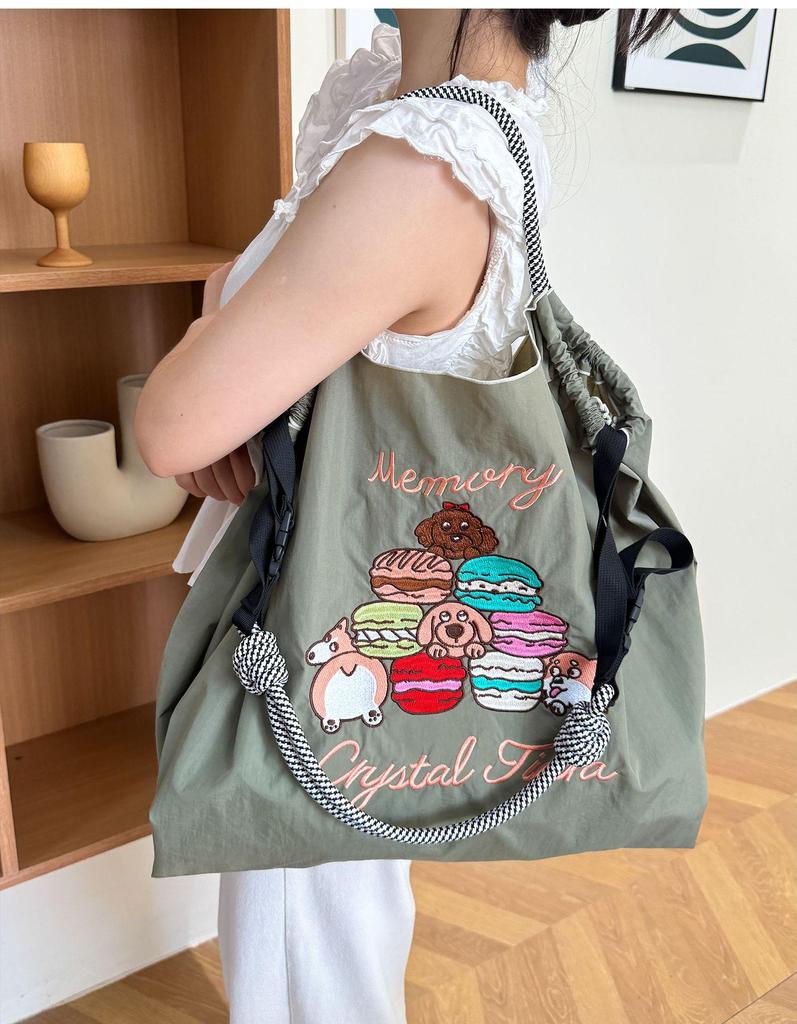 Нейлоновая сумка-тоут кроссбоди в японском стиле с вышивкой шиба-ину – Вместительная универсальная наплечная сумка для женщин.