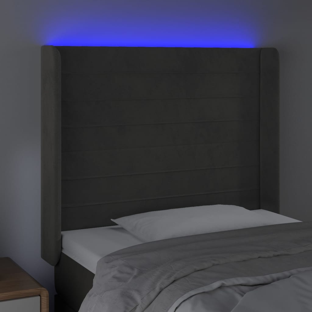 LED Headboard Dark Grey 93x16x118 128 cm Velvet