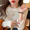 Thickened Velvet All-in-one Sweater for Women In Autumn and Winter New Round Neck Bottoming Shirt with Striped Knitted Sweater Top