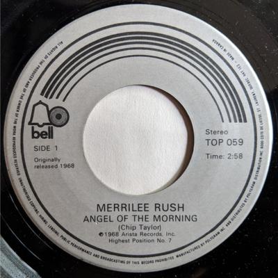 7-дюймовая пластинка MERRILEE RUSH Angel Of The Morning TOP059 Bell Records 1968 Канада Поп Б/у