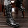 Winter Men Motorcycle Boots Fashion Mid-Calf Punk Rock Punk Shoes Mens PU Leather Black High Top Casual Boot Man