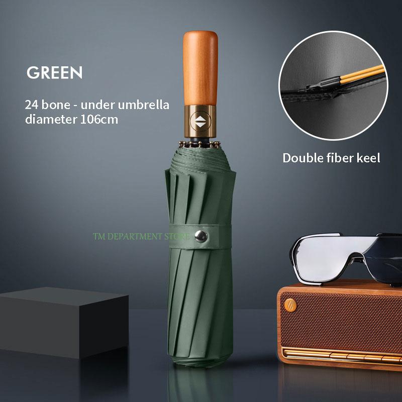 Ветрозащитный зонт с деревянной ручкой, полностью автоматический, большой, 3 складных, двойные ребра, защита от ультрафиолета, для путешествий, дождя, мужчин, женщин, подарок, 32 кости