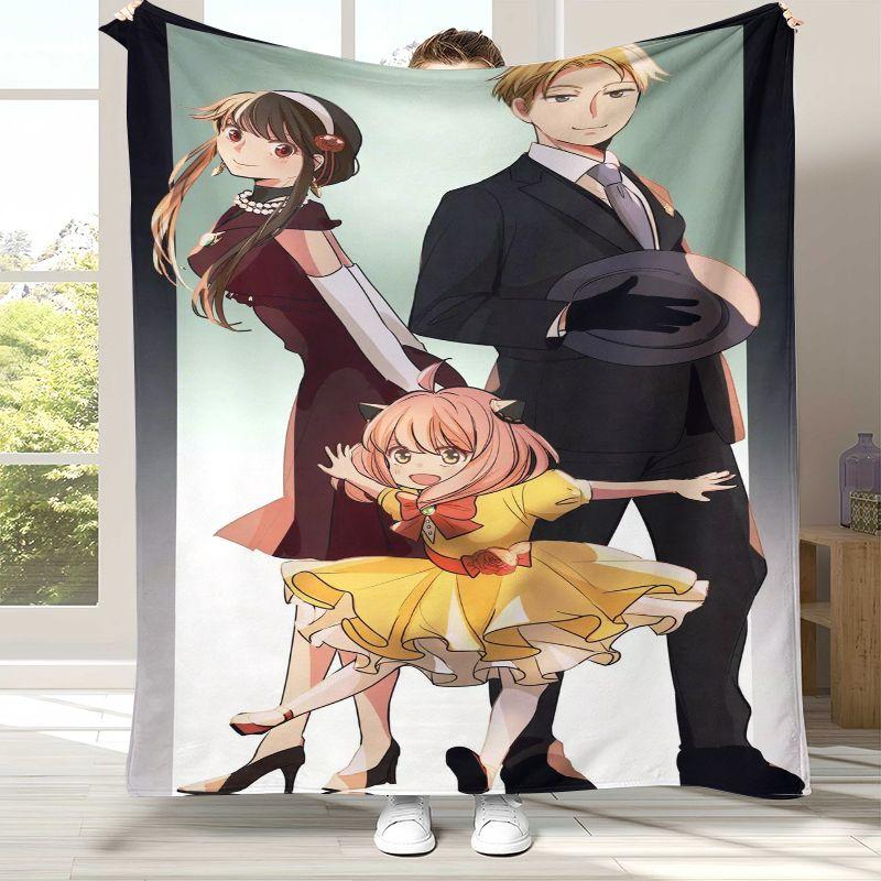 Anime SPY×FAMILY Cute Anya Forger Cartoon Flannel Blanket,Soft Plush Throw for Home Bedroom Bed Sofa Cover Office Picnic Gift