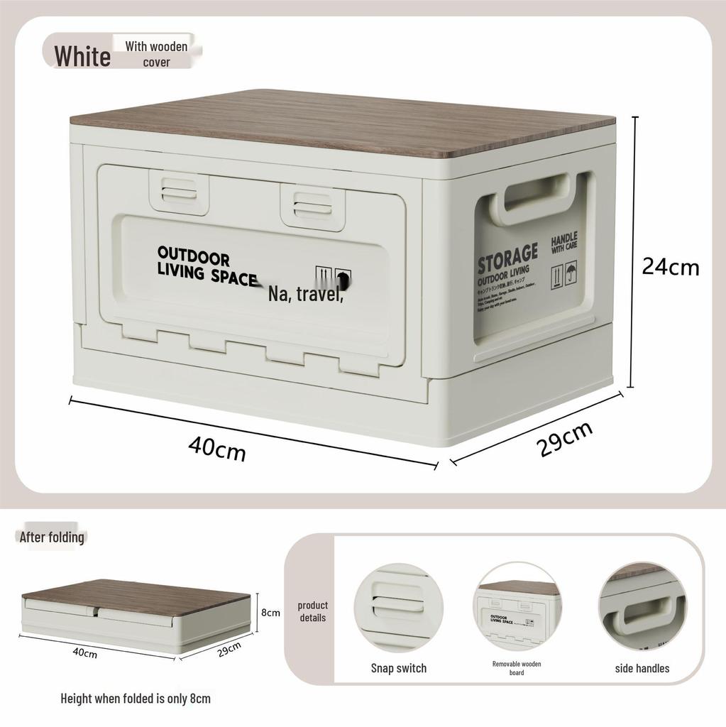 Folding Camping Storage Box with Wooden Lid - Outdoor Picnic & Car Trunk Organizer