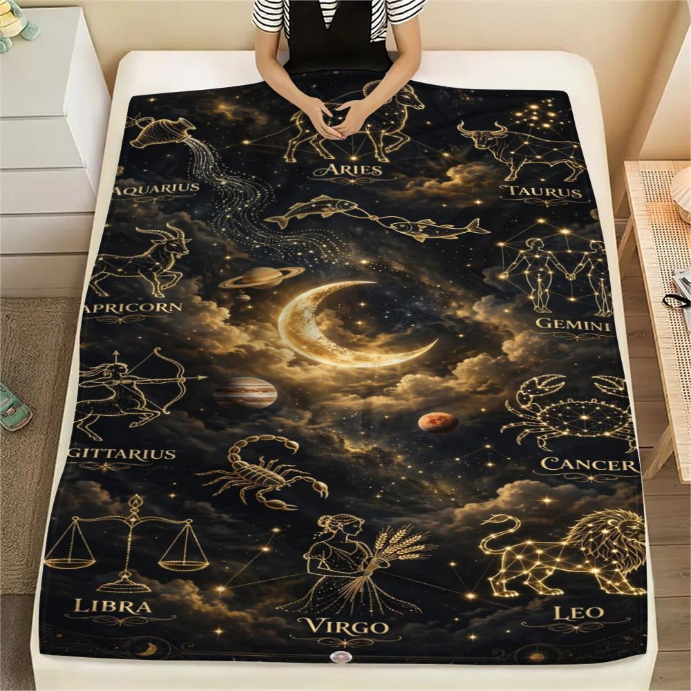 Zodiac Constellation Galaxy Spiral Blanket Home Decor Suitable For All Seasons Bedroom Office Rest Blanket Digital Printing
