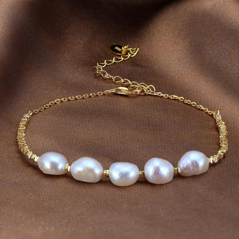 Cultured Freshwater Baroque Style Pearl with Broken Silver Charm 925 Sterling Silver Bracelet for Women