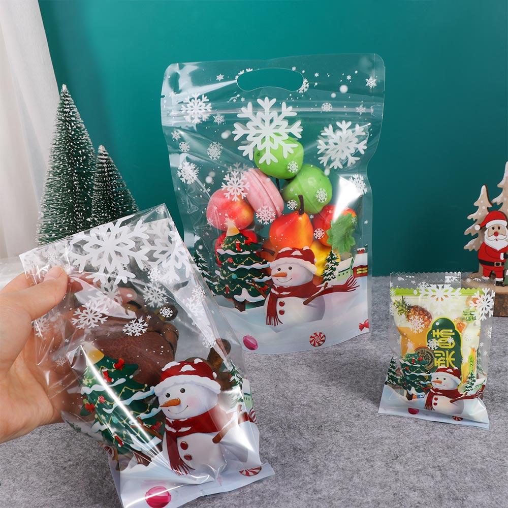 50/100Pcs Transparent Christmas Snowman Cookie Bags Candy Packaging Bags Home Use