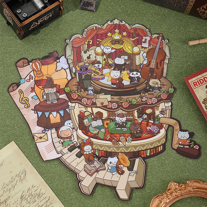Kawaii 3D Magic Theater Cartoon Miniature Scene Stickers DIY Handmade Collage Toy Game Stickers Children's Festival Gifts