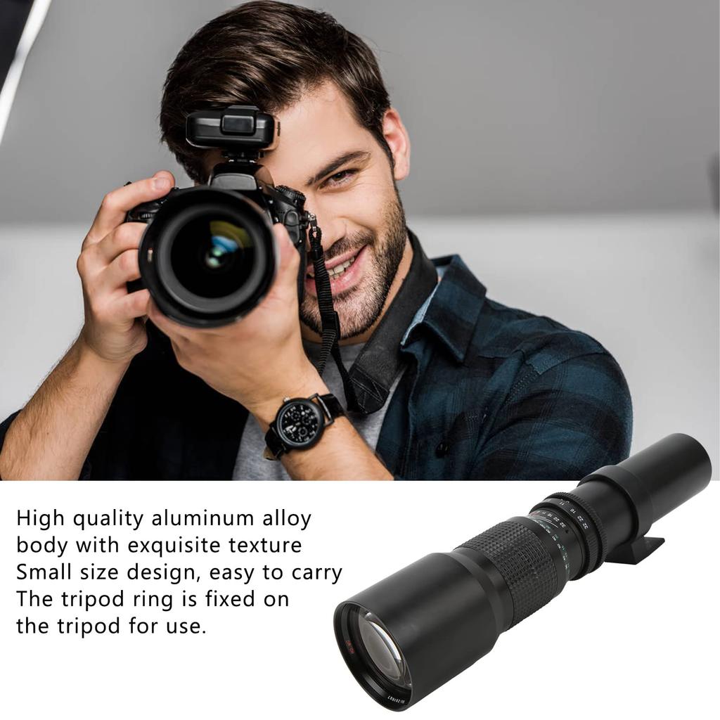 Manual Telephoto All Metal Multilayer Coating Manual Telephoto Lens Compact with UV Lens Filter for Bird Watching Sports Game Hunting F8‑F32 Lens,