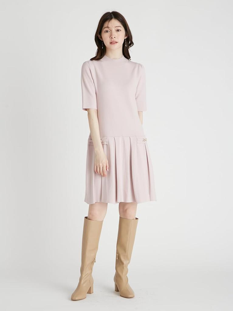 Плиссированное трикотажное платье CWNO254097LPNK36