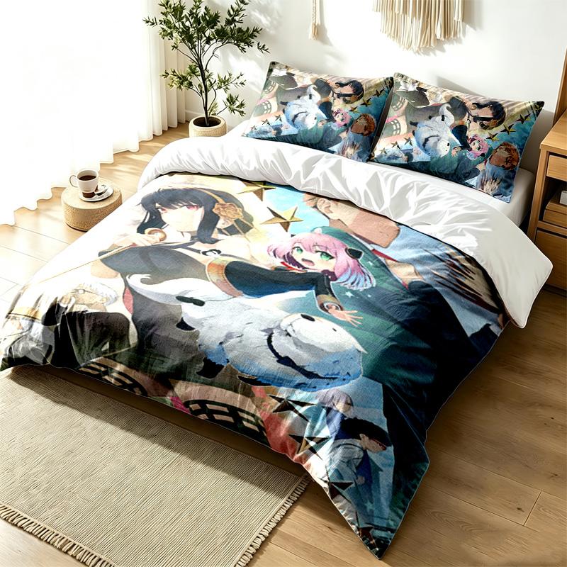 Spy x Family 3pc Duvet Cover Set Simple Modern Bedding Set Wrinkle Resistant Soft Fabric All Season Use a perfect gift