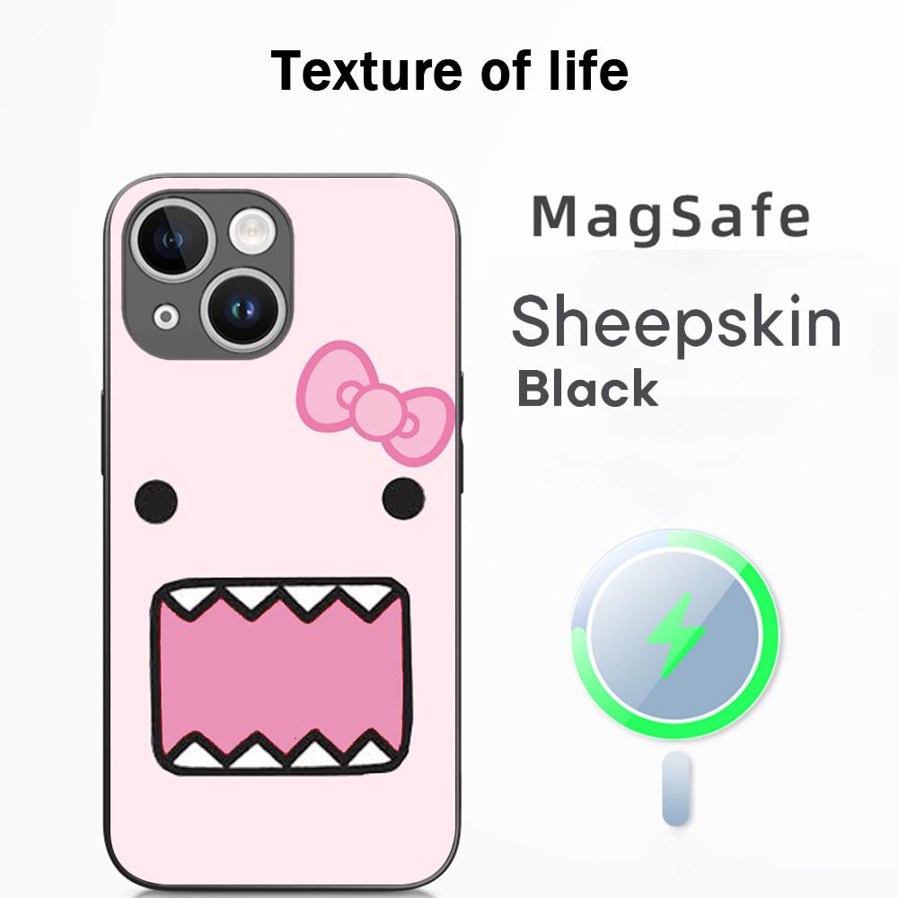 Domo kun new cute cartoon pattern Phone Case For iPhone 17 16 15 14 13 12 Plus Pro Max  High-end Luxury Magsafe Sheepskin