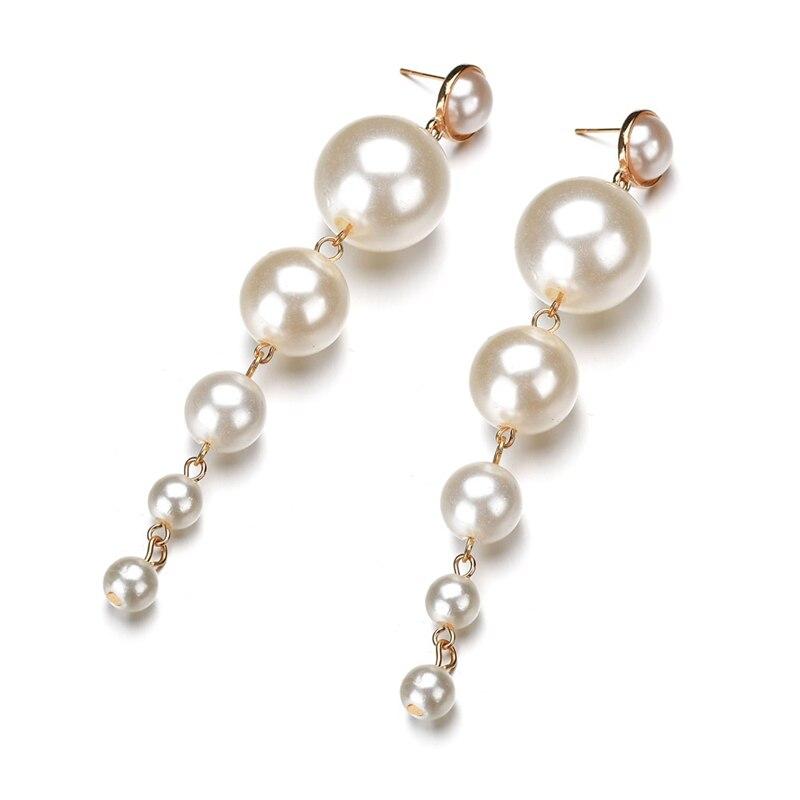 Korean Fashion Big Pearl Drop Earrings Long Dangle Stud Earrings For Women Statement Jewelry Cute Accessories Aretes De Mujer