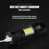 Mini LED Flashlight COB+XPE Portable Torch USB Charging Camping Lantern Zoomable Focus Light Tactical Flashlight with Pen Clip