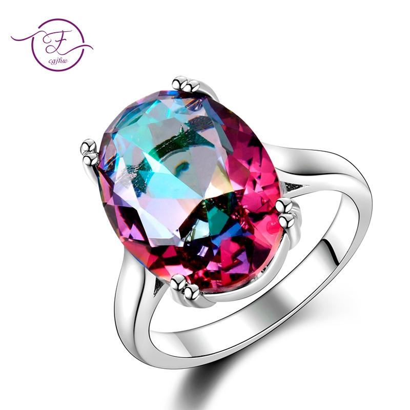 Модные женские ювелирные изделия S925 Серебряное кольцо Mystic Fire Rainbow Topaz Кольца Акция Элегантные свадебные ювелирные изделия anillos Подарок на вечеринку