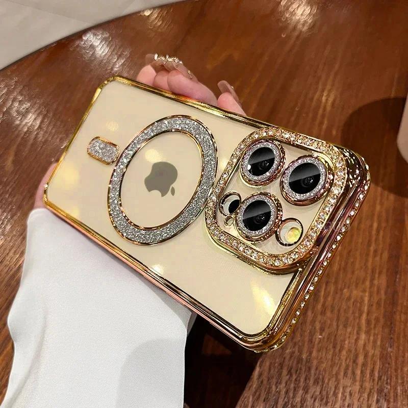 Модный кристальный бриллиантовый магнитный прозрачный чехол для iPhone 16 15 14 13 12 11 Pro Max 16 Plus Magsafe беспроводная зарядка силиконовая крышка